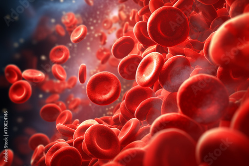 Abstract background of artery inside red blood hemoglobin molecule. Major blood cells erythrocytes. photo