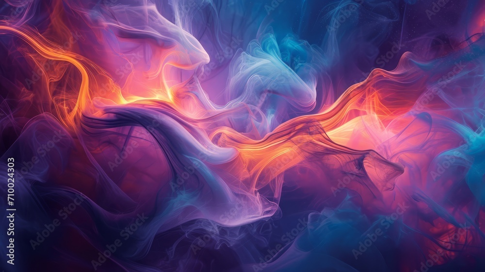 Abstract Painting of Colorful Smoke on Black Background