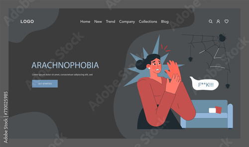 Phobia web banner or landing page dark or night mode. Human's irrational inner fears and panic. Mental disorder, feeling of threat and danger. Flat vector illustration