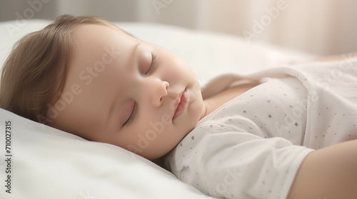 newborn baby sleeping in bed.