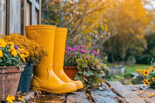 rubber boots in the garden