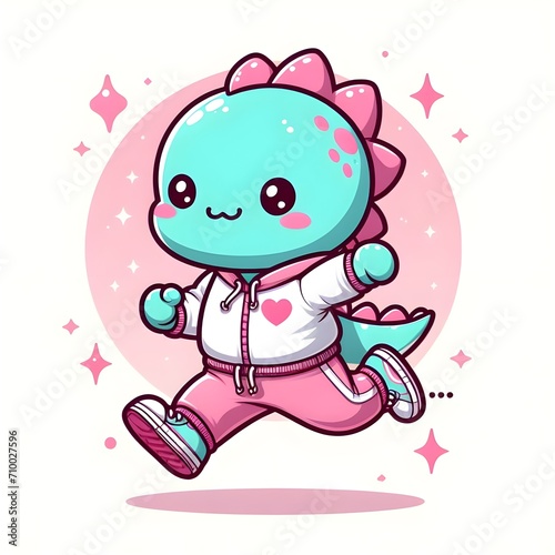 A cute kawaii Dino on a Joggers outfit. 