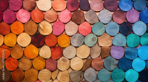 Fototapeta Naklejka Na Ścianę i Meble -  Colorful circles with 3d gradient in layers, colored or painted wood in circles as background texture