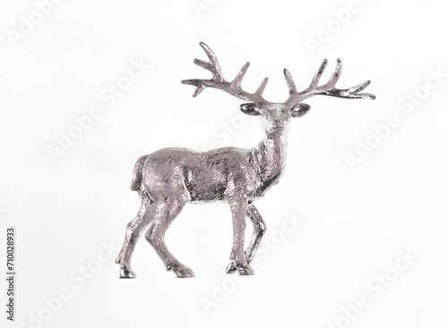 decorative silver christmas deer isolated on white background © serikbaib