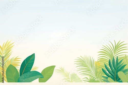 Various tropical plant leaves showcased with a soft gradient sky as backdrop  embodying calmness