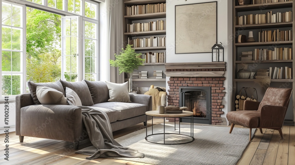 Harmony and Coziness, An Enchanting Haven of Furniture and Flickering Flames in the Living Room