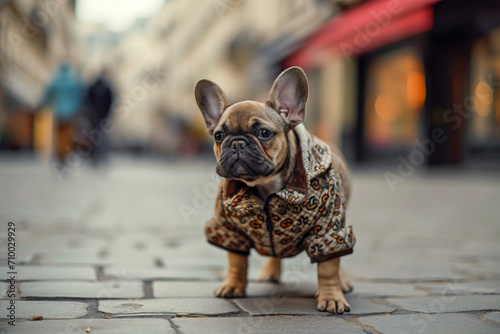 Generative AI illustration of cute dog dressed in luxury clothes