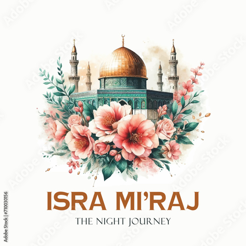 Al isra and miraj design with al aqsa illustration background