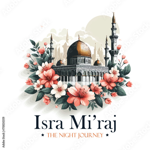 Al isra and miraj design with al aqsa illustration background