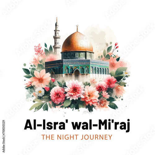 Al isra and miraj design with al aqsa illustration background