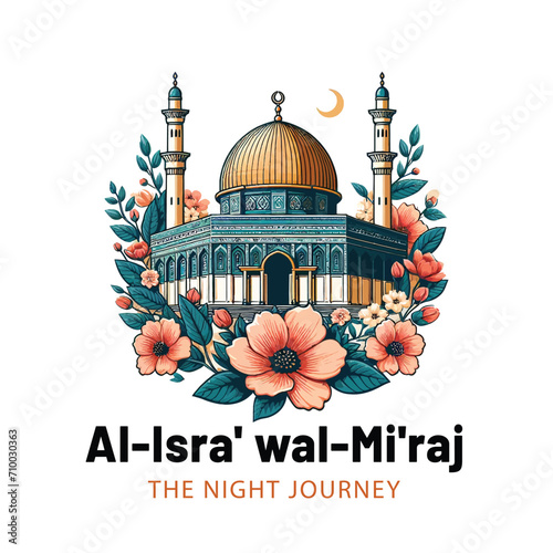 Al isra and miraj design with al aqsa illustration background
