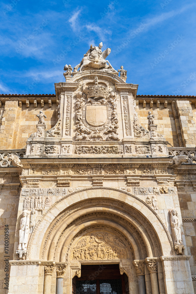 Facade of the Basilica of San Isidoro in the city of Leon, in Spain