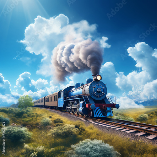 train in the rail with blue sky