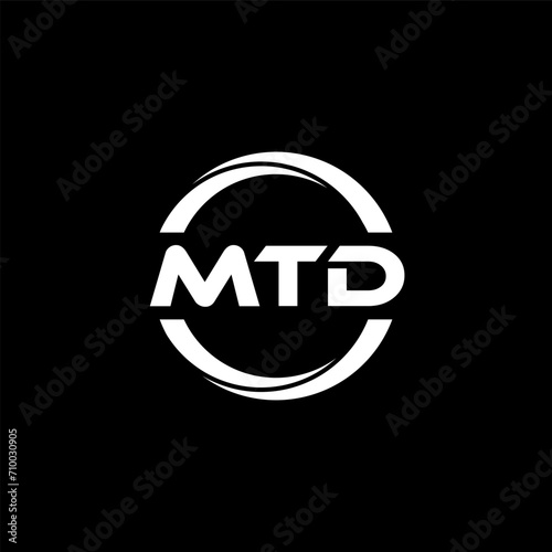 MTD letter logo design with black background in illustrator, cube logo, vector logo, modern alphabet font overlap style. calligraphy designs for logo, Poster, Invitation, etc. photo