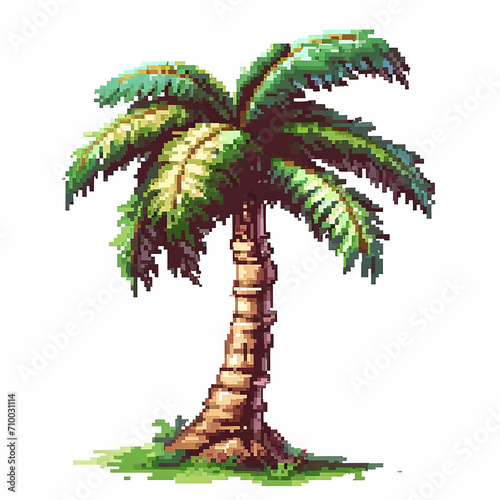 Pixelated game art 16 bit design of a palm tree on a white background