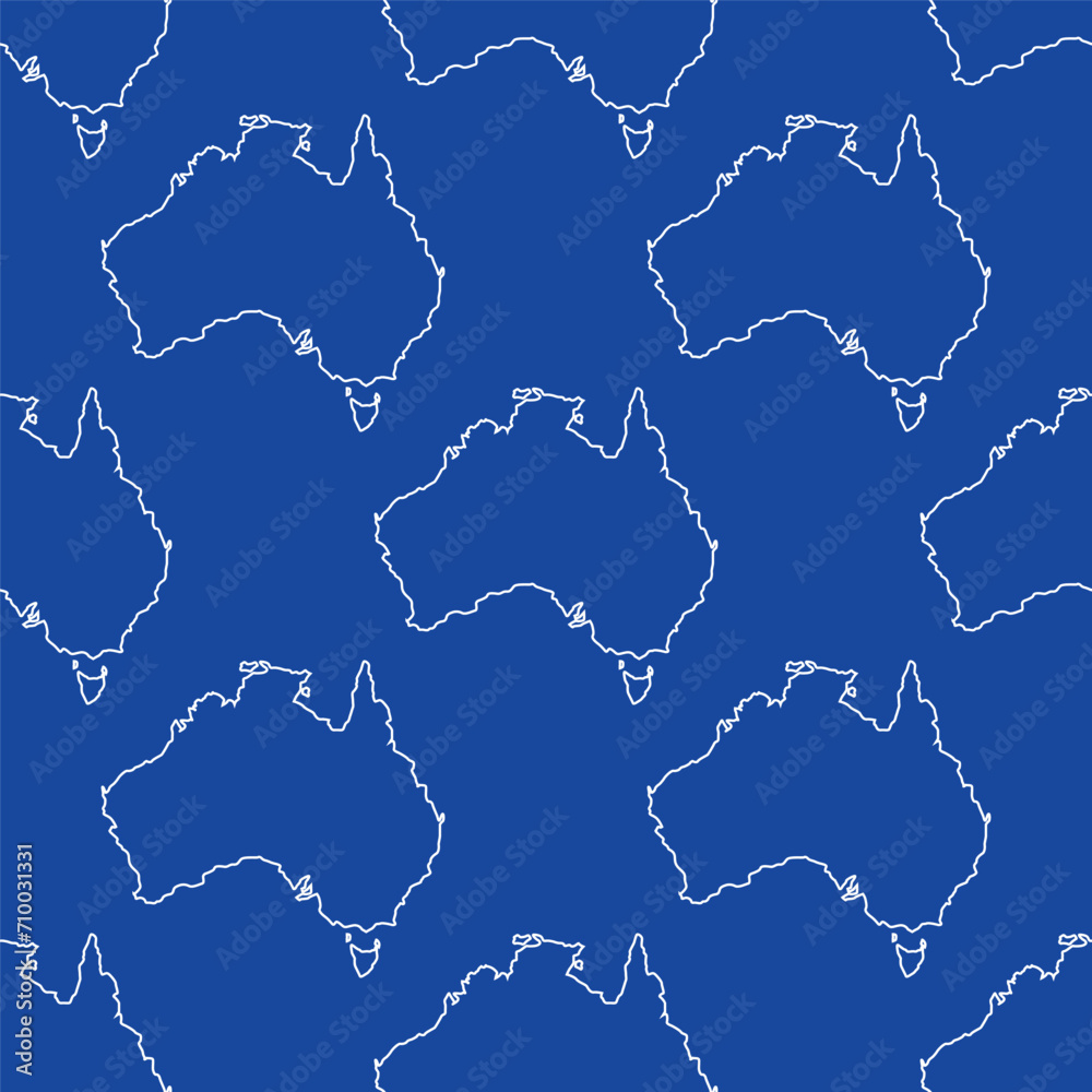 Obraz premium Seamless pattern of Australia maps in white outline on blue background