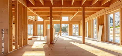 interior of a house being constructed in wood Generative AI photo