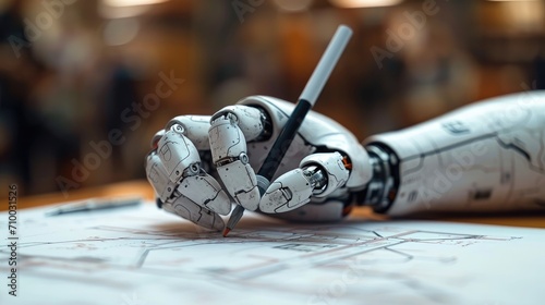 A robot hand draws a picture. Generative AI.