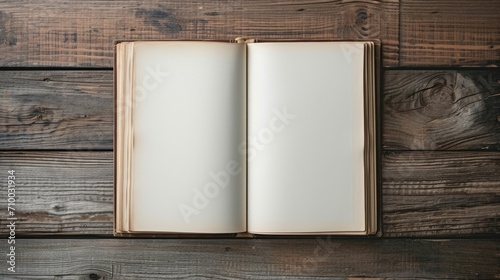 Old ancient open book notebook mockup advertising in cozy interior wallpaper background photo