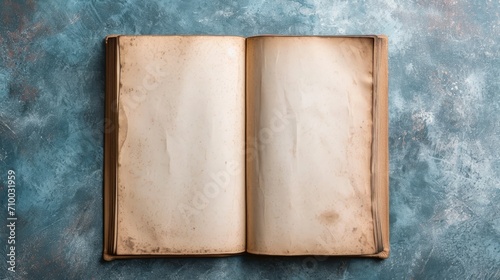 Old ancient open book notebook mockup advertising in cozy interior wallpaper background