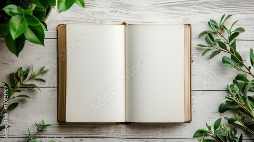 Open book notebook mockup advertising in cozy interior wallpaper background photo