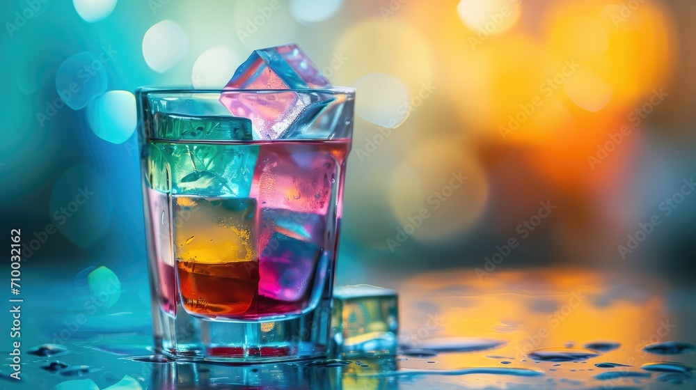 Glass of water with colorful fruit ice cube wallpaper background Glass of water with colorful fruit ice cube wallpaper background