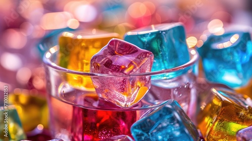 Glass of water with colorful fruit ice cube wallpaper background