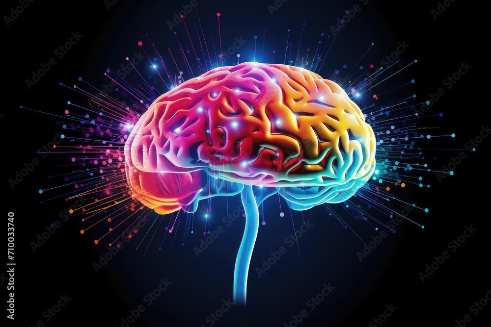 Obraz premium Axons transmit signals, terminating at axon terminals. Neural stem cells contribute to neurogenesis in the brain. Neuropharmacology studies neuron-related drugs. Neuronal arborization neural networks