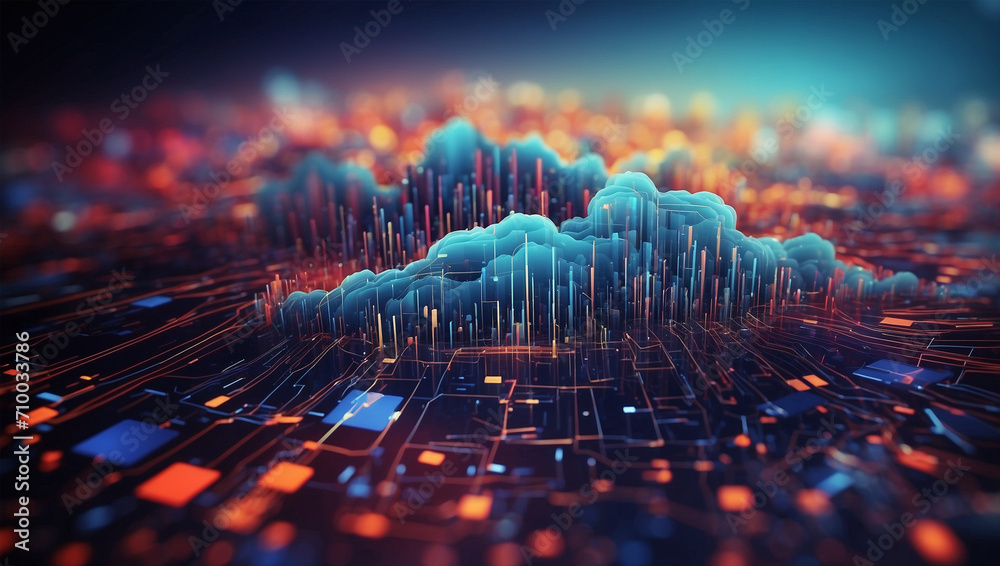 Cloud computing technology concept. Big Data processing. Futuristic cloud technology background illustration. Generative Ai - obrazy, fototapety, plakaty 