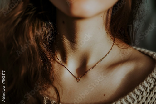 close-up of a woman neck with a necklace