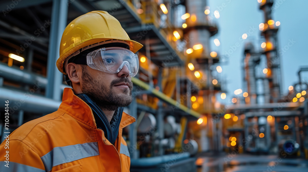 Petroleum oil refinery engineer worker in oil and gas industrial with personal safety equipment. Generative AI. Petroleum oil refinery engineer worker in oil and gas industrial with personal safety equipment. Generative AI.