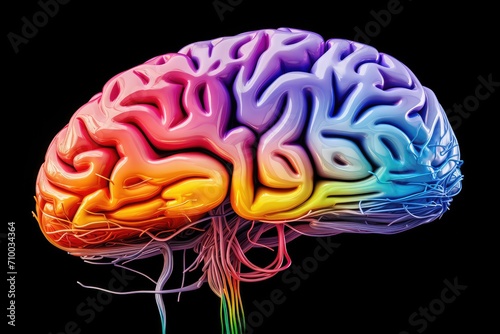Neural crest cells neurology brain illustration. Neuromodulation, neural function and neural plasticity. Neuronal synchrony, neuronal oscillations, rhythmic patterns orchestrating cognitive processes.