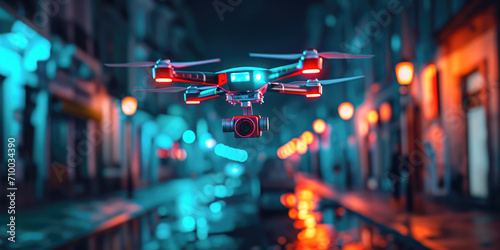 Surveillance Drones Over City - Futuristic Urban Monitoring © romanets_v