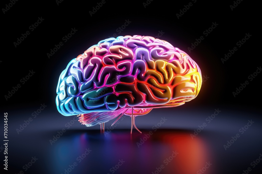 Fototapeta premium Neural intricacies: Axon collaterals extend neural reach in the brain, fostering integration. Neuronal firing, regeneration, neural excitotoxicity. Colorful vivid neuronal brain neurons synchrony