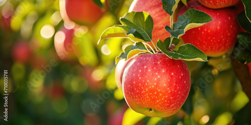 Ripe Red Apples on Tree Branch in Sunlight