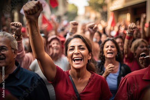 Passionate Crowd Protesting with Raised Fists in Solidarity