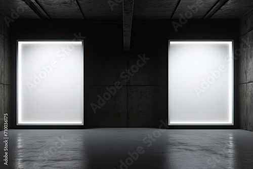 Modern Gallery Interior with Two Illuminated Blank Frames