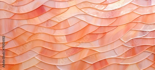 Abstract peach fuzz glazed glossy deco glamour mosaic tile wall texture with geometric shapes - waving waves background photo
