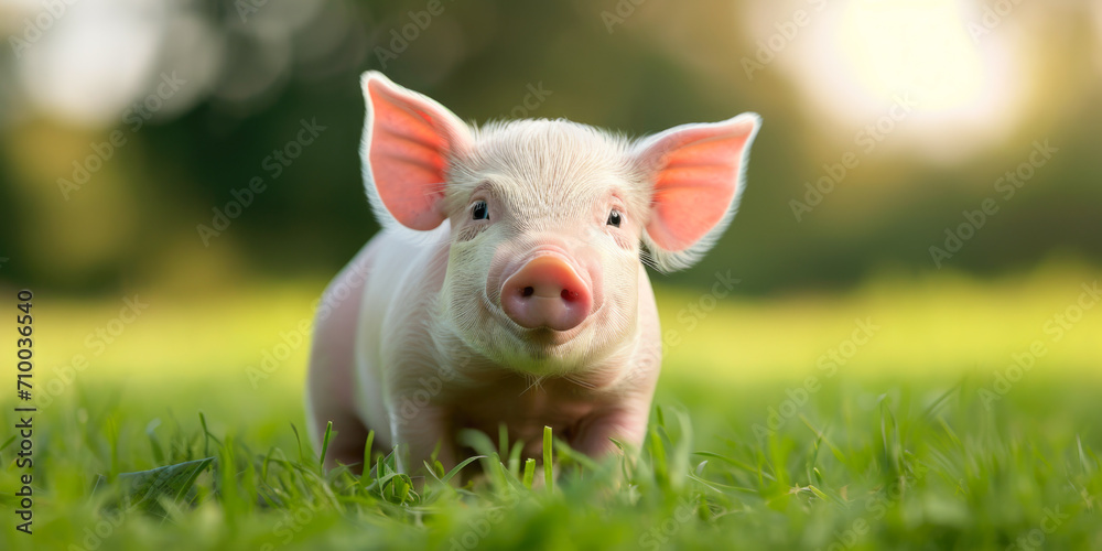 Adorable Piglet Frolicking in the Grass on a Sunny Day Adorable Piglet Frolicking in the Grass on a Sunny Day