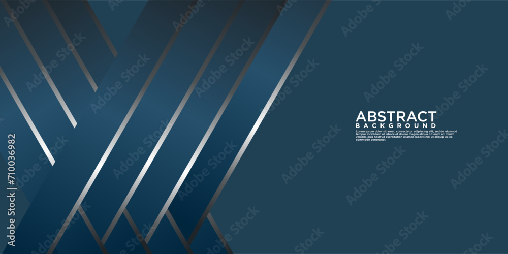 Obraz premium Geometric blue abstract background with arrow metal lines, overlapping layers on dark space with light effect decoration. Modern graphic design template element for poster, flyer, brochure or banner