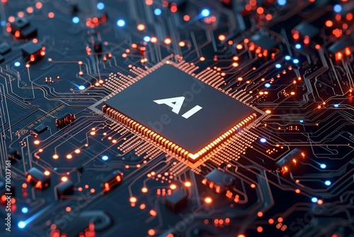 Artificial intelligence micro chip with AI text on chip