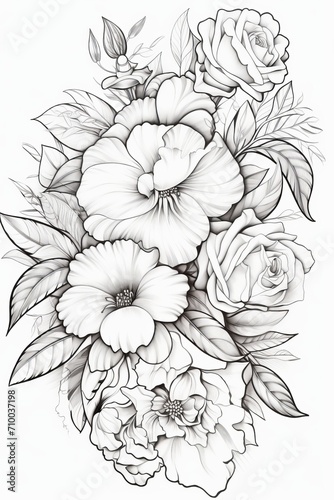 coloring page for adults,a flower ,floral, Mandala art, thick lines, low detail, no shading, clear