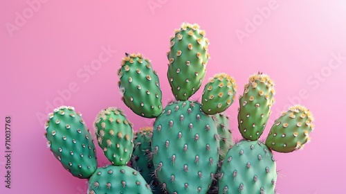 Beautiful big green cactus on pink background. Generative AI.