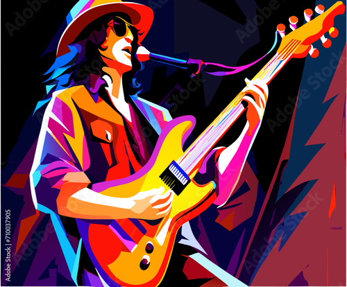 A guitarist with a fiery electric solo. vektor icon illustation