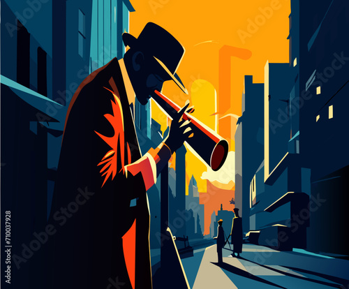 A street performer with a didgeridoo. vektor icon illustation