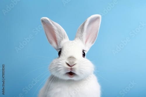 Easter white rabbit on a blue background