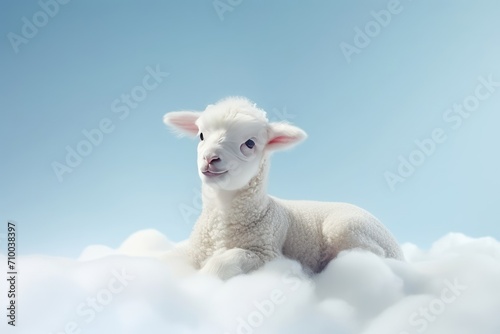 Easter white lamb on the clouds