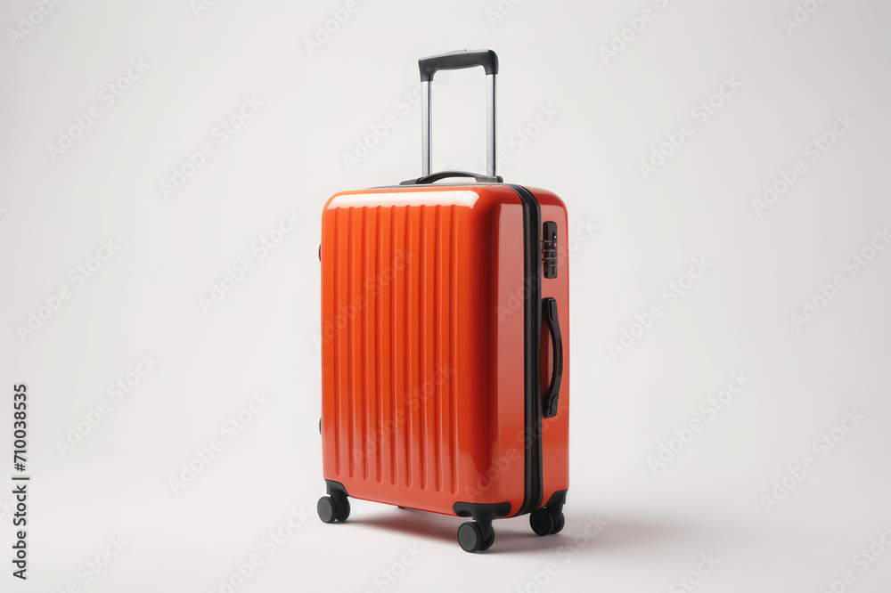Suitcase on wheels on a white background. AI generative.