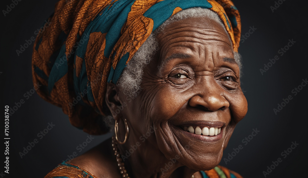 portrait of a senior old black african american woman close-up , elderly woman, grandmother portrait