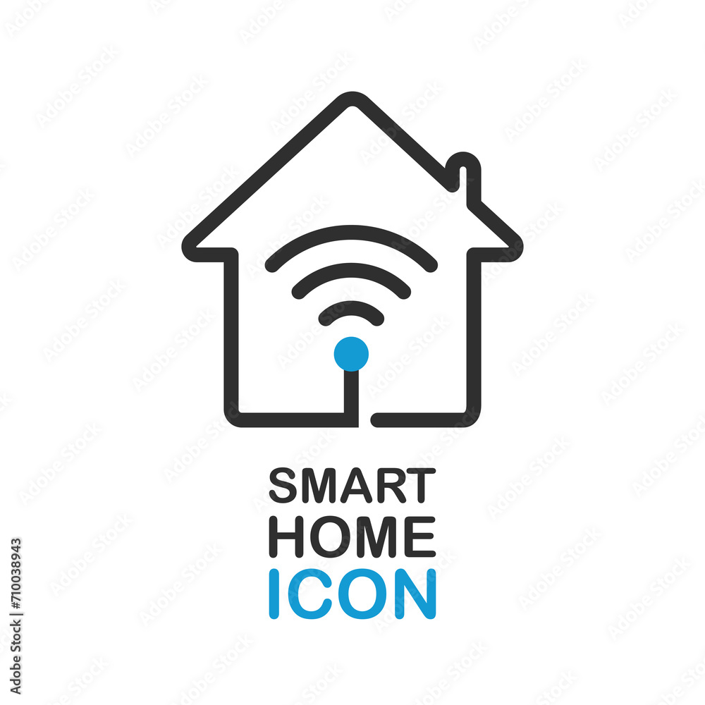 Smart home wi fi icon. Concept of house wireless control. Technology system. User button. Vector illustration isolated on white background. Smart home wi fi icon. Concept of house wireless control. Technology system. User button. Vector illustration isolated on white background.